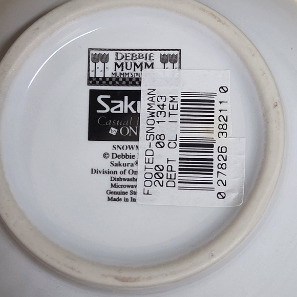 Debbie Mumm Sakura Snowman Footed Stoneware Bowl 5.75" - Picture 6 of 8